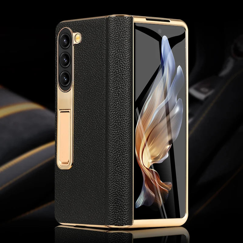 Real Leather Galaxy Z Fold 6 Hinge Kickstand Cover