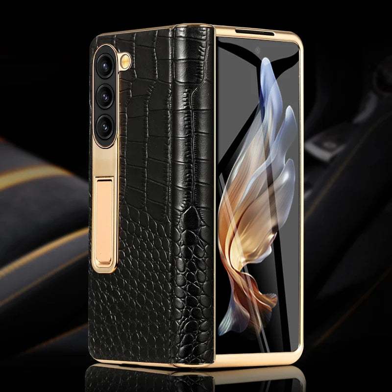 Real Leather Galaxy Z Fold 6 Hinge Kickstand Cover