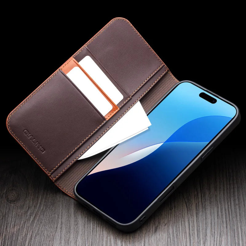 QIALINO Handmade iPhone 16 Genuine Leather Wallet