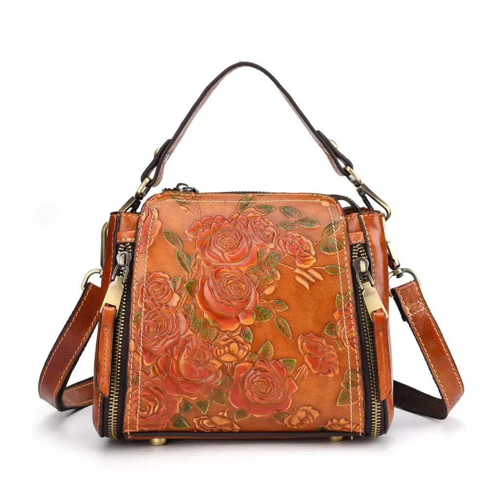 Flower Pattern Genuine Leather Women Handbag