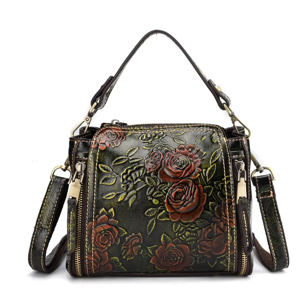 Flower Pattern Genuine Leather Women Handbag