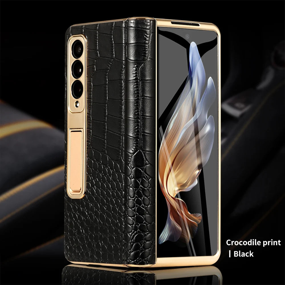 Real Leather Galaxy Z Fold 6 Hinge Kickstand Cover