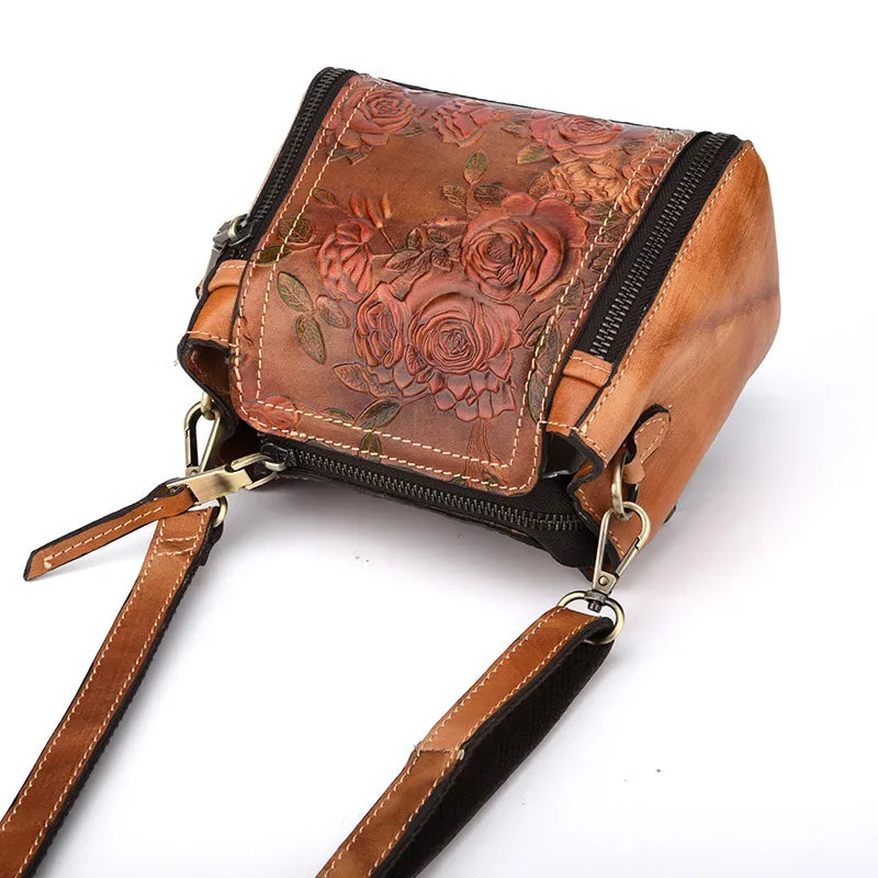 Flower Pattern Genuine Leather Women Handbag