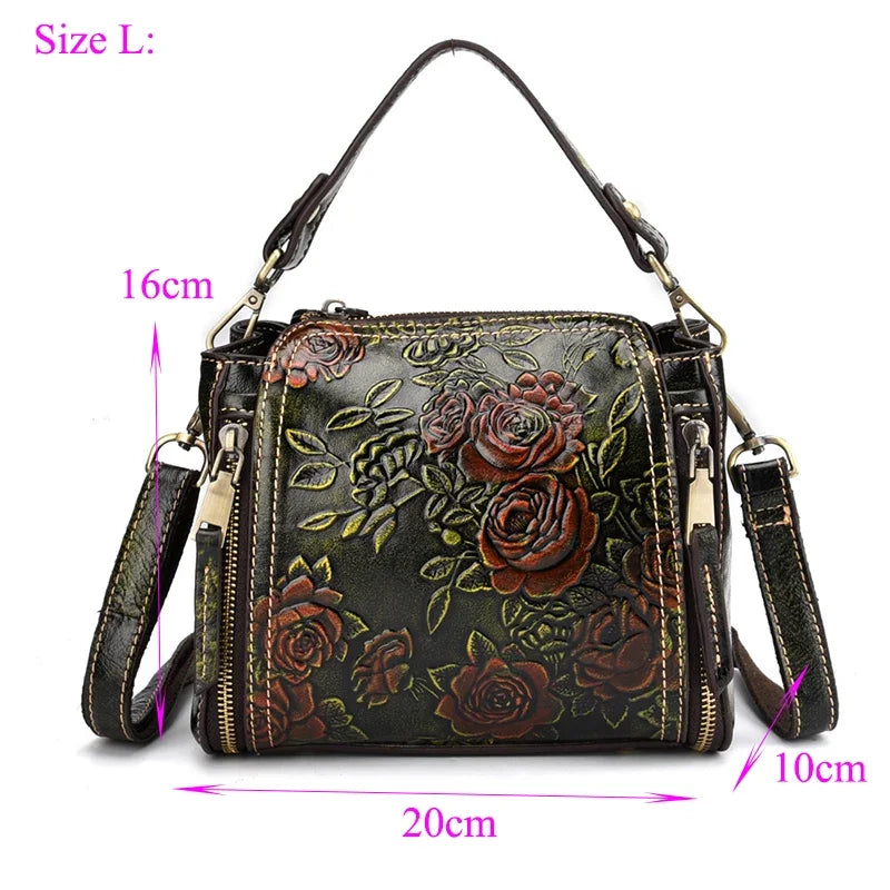 Flower Pattern Genuine Leather Women Handbag