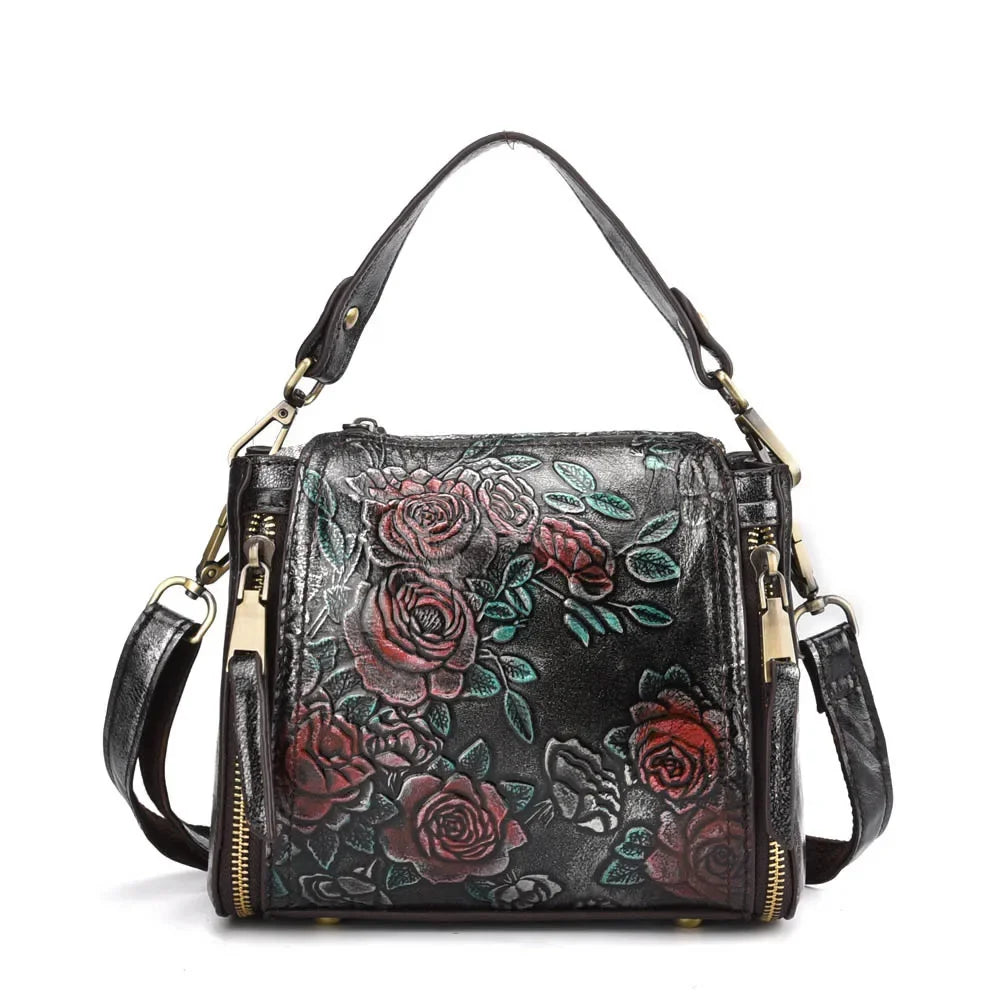 Flower Pattern Genuine Leather Women Handbag