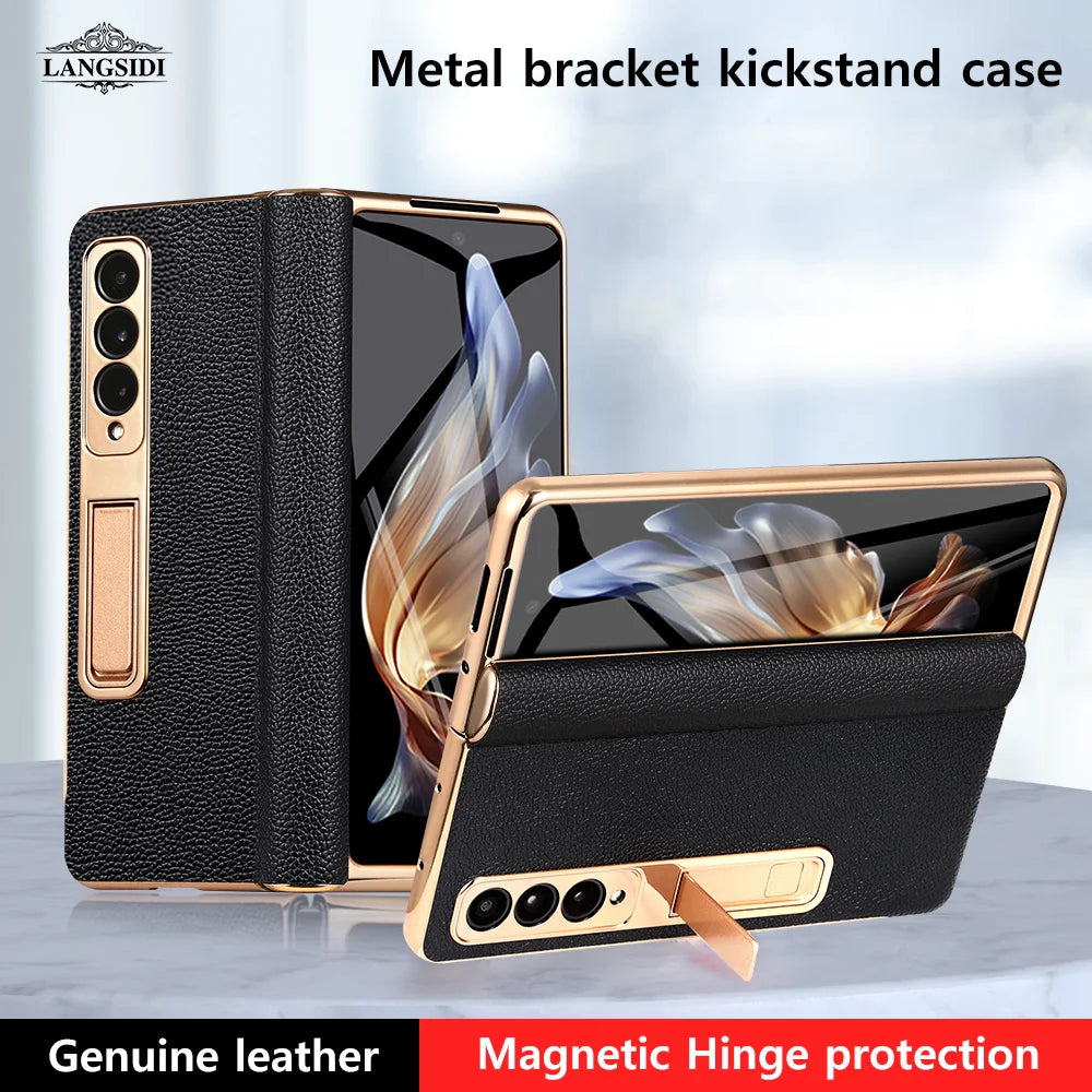 Real Leather Galaxy Z Fold 6 Hinge Kickstand Cover