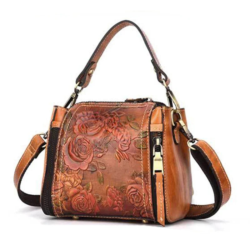 Flower Pattern Genuine Leather Women Handbag