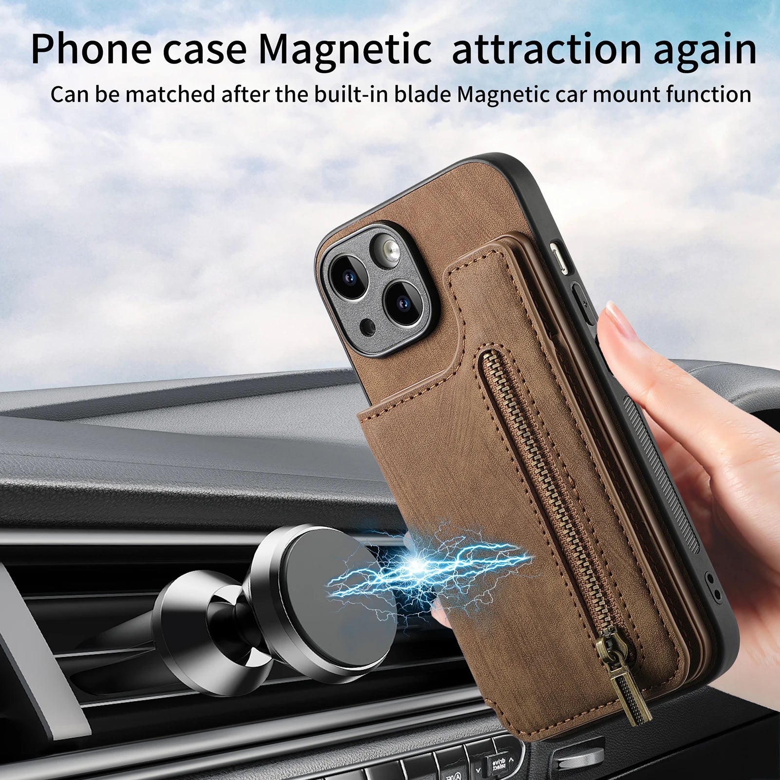 iPhone 16 Pro Zipper Cards Wallet Vegan Leather Case