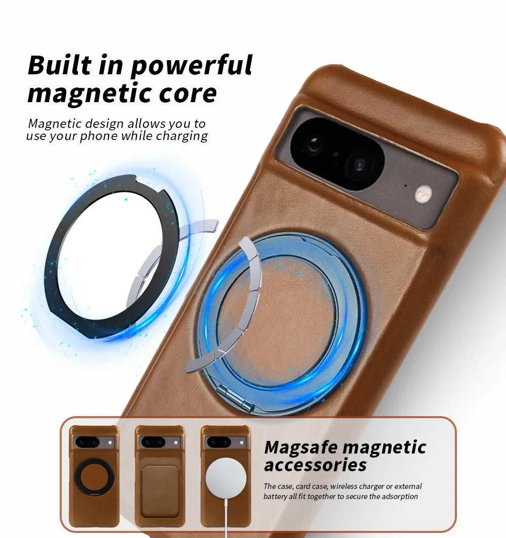 Google Pixel 9 Pro XL Luxury 360° Rotating Magnetic Leather Case