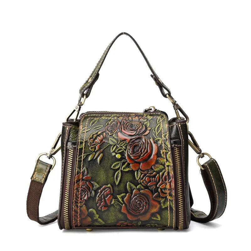 Flower Pattern Genuine Leather Women Handbag