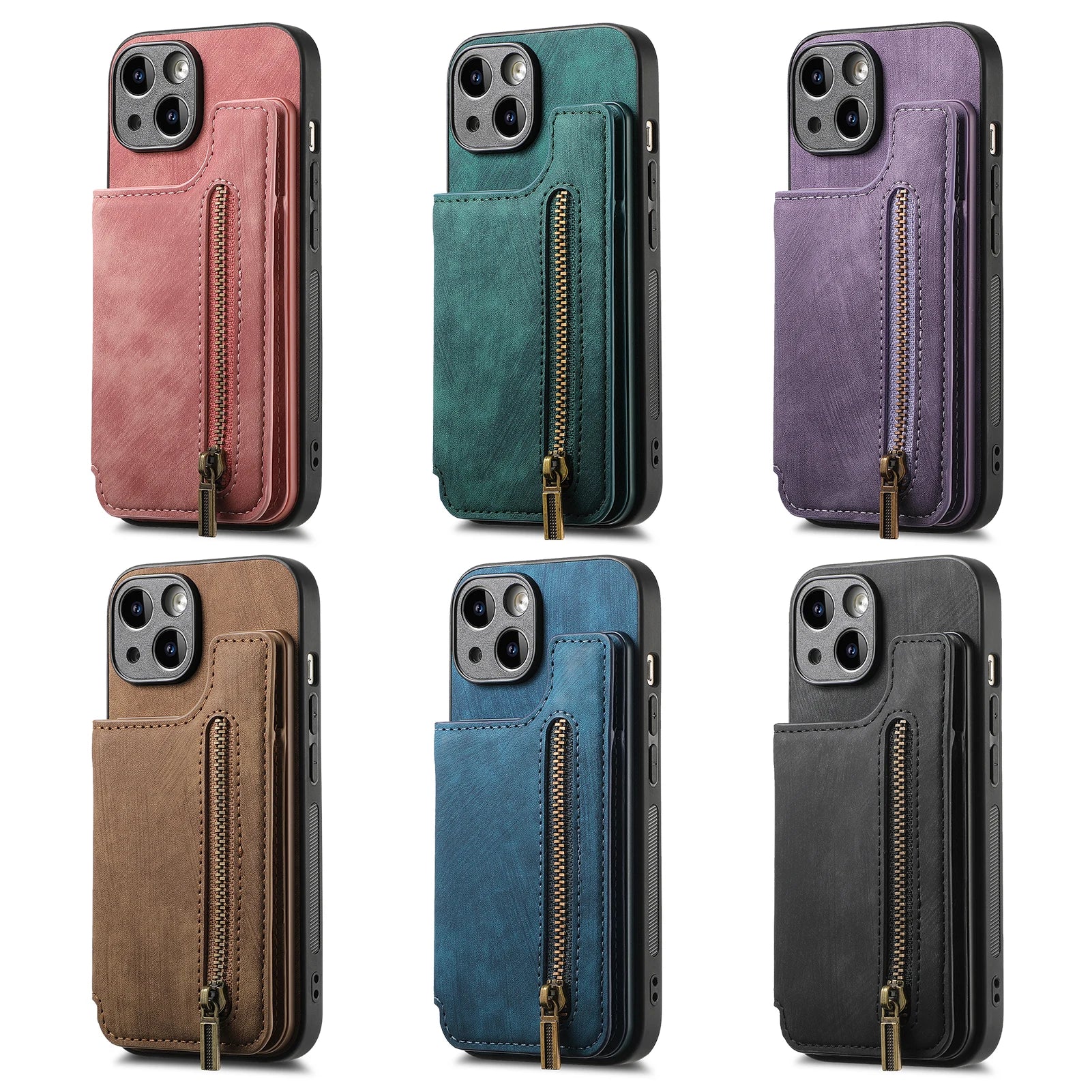 iPhone 16 Zipper Cards Wallet Vegan Leather Case