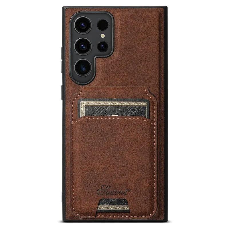 Casebuddy Brown / S24 Ultra Galaxy S24 Ultra Card Holder Vegan Leather Magnetic Pocket