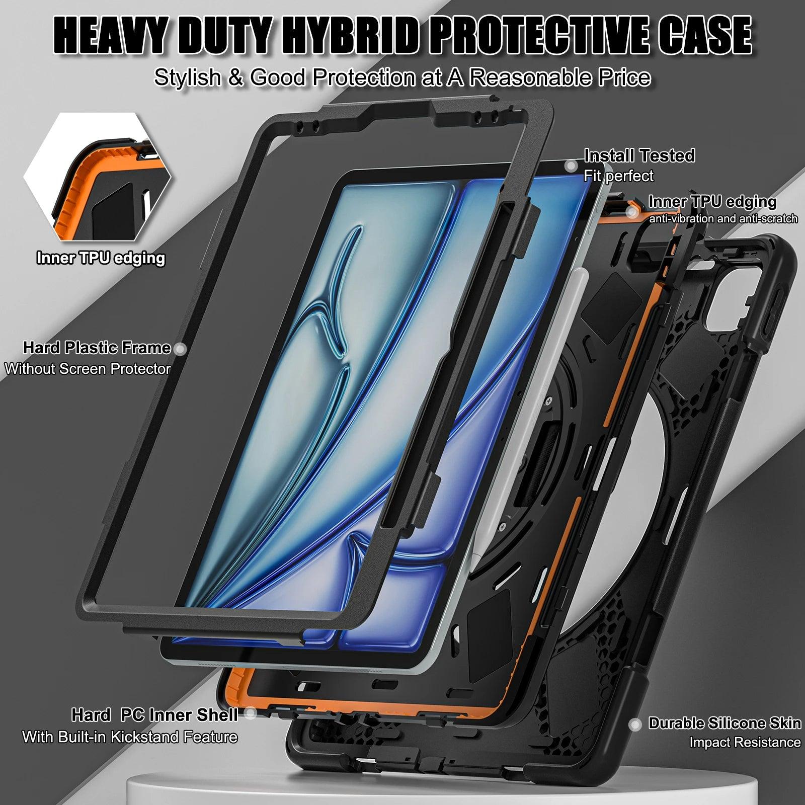 iPad Air 13 2024 Rotating Strap Heavy Duty Shockproof Cover - CaseBuddy Australia