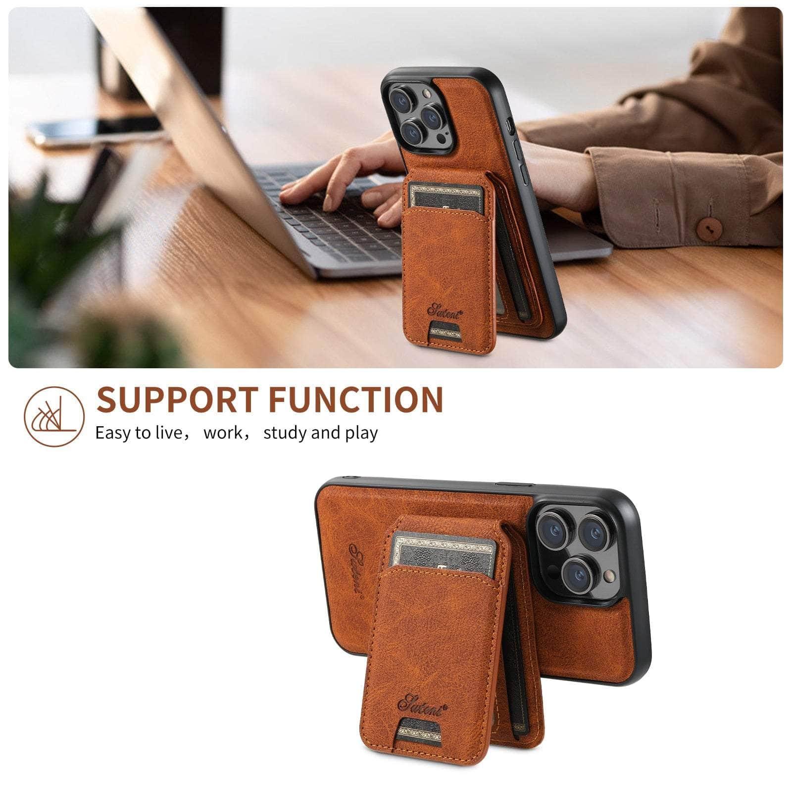 Casebuddy Magnetic iPhone 15 Leather Card Case