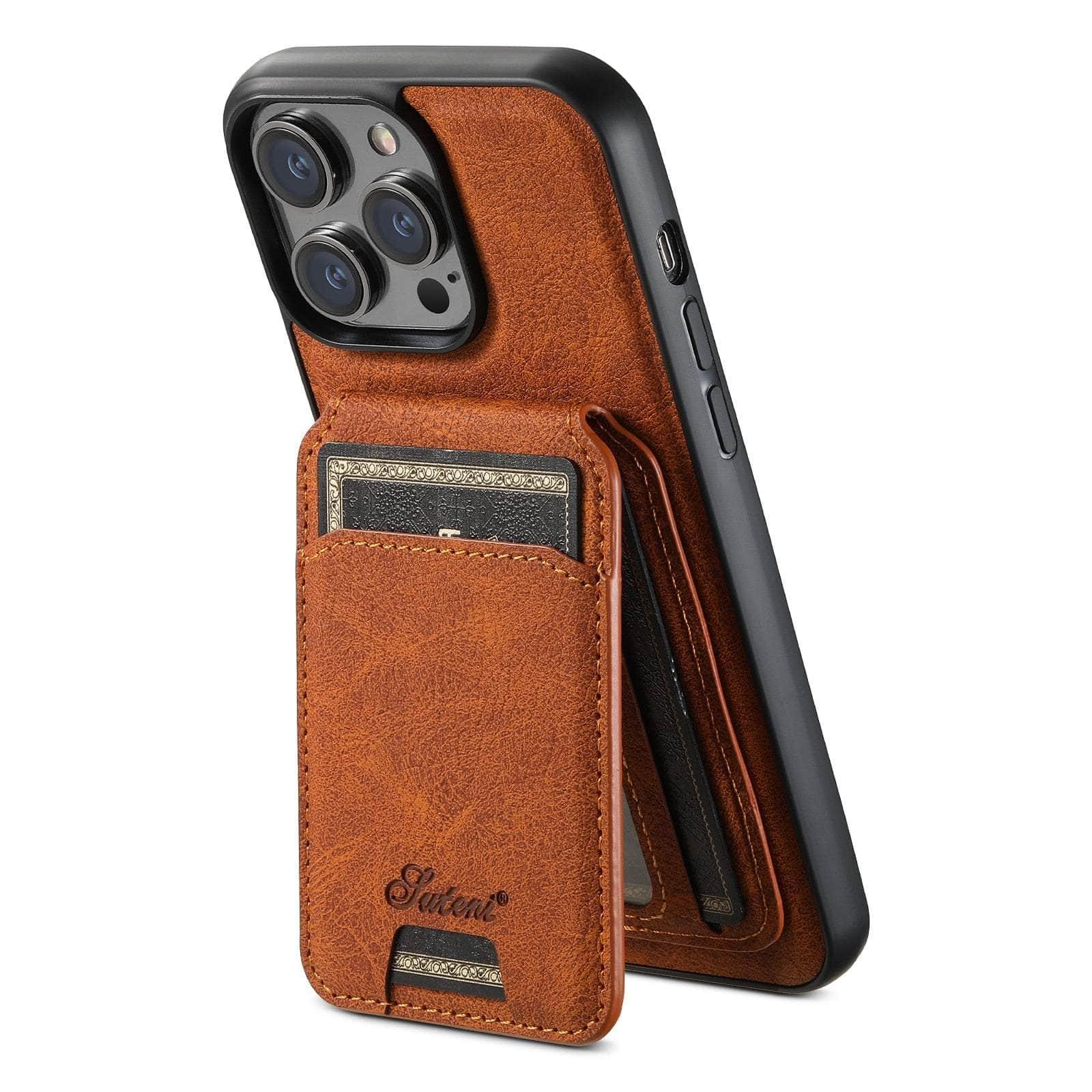 Casebuddy Magnetic iPhone 15 Leather Card Case