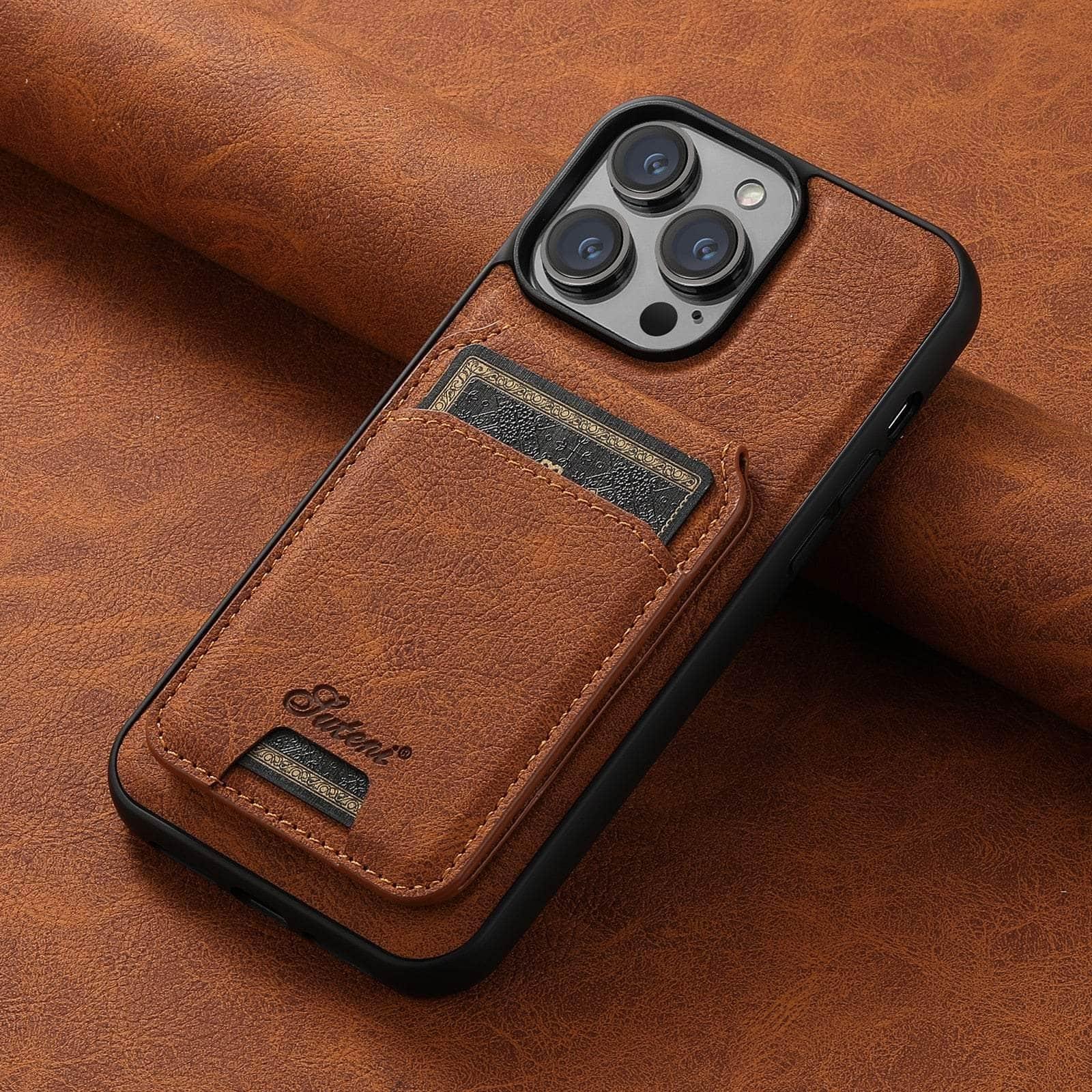 Casebuddy Magnetic iPhone 15 Plus Leather Card Case