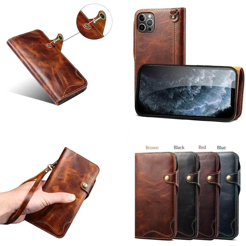 Casebuddy Real Leather iPhone 15 Pro Max Vintage Card Case