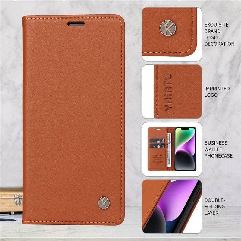 Casebuddy Yellow Brown / for Galaxy A14 5G Samsung Galaxy A14 Flip Vegan Leather Case