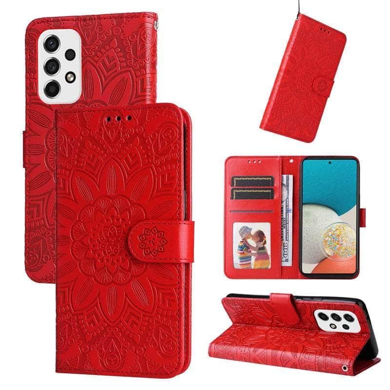 Casebuddy Red / For Samsung A54 5G Sunflower Galaxy A54 Card Wallet