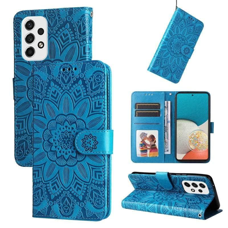 Casebuddy Sky Blue / For Samsung A54 5G Sunflower Galaxy A54 Card Wallet