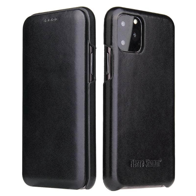 Casebuddy Black / iPhone 14 iPhone 14 Genuine Leather Magnet Flip Case