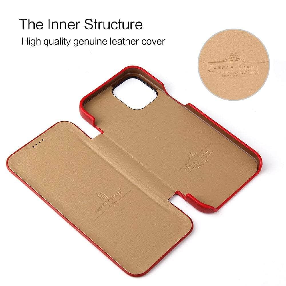 Casebuddy iPhone 14 Genuine Leather Magnet Flip Case