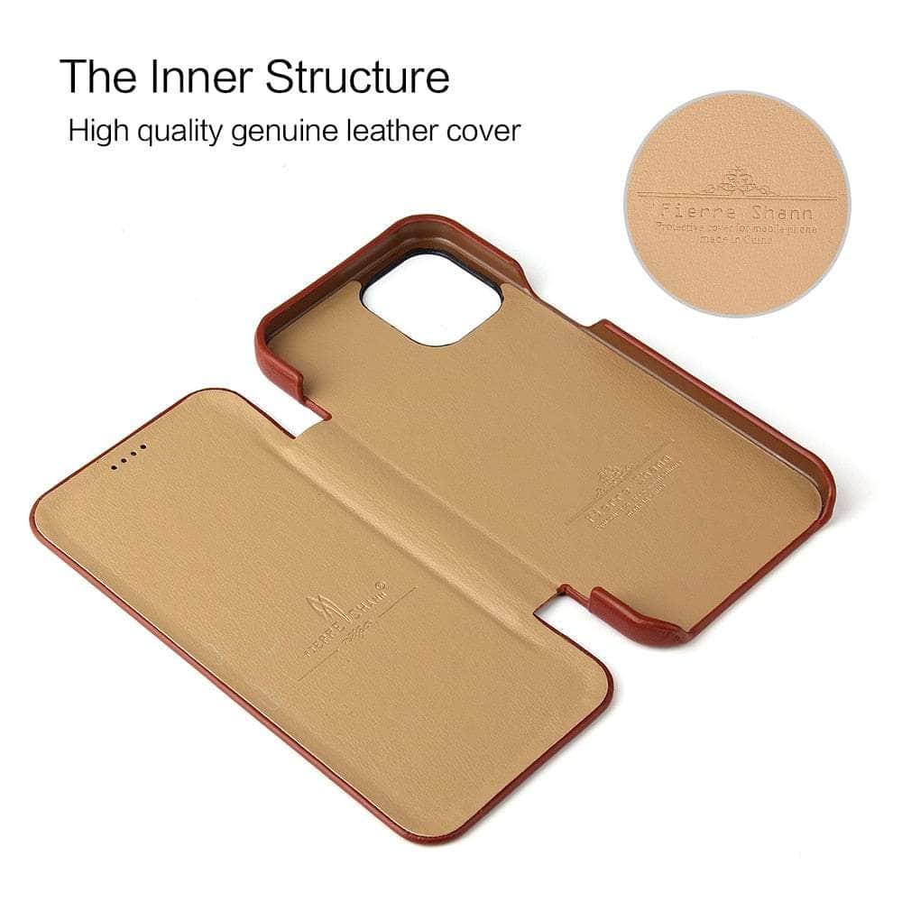 Casebuddy iPhone 14 Pro Genuine Leather Magnet Flip Case